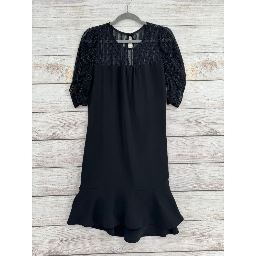 Skies Are Blue Shift Dress Women Size M Black Sheer Mesh‎ Polka Dot Ruffle 95800